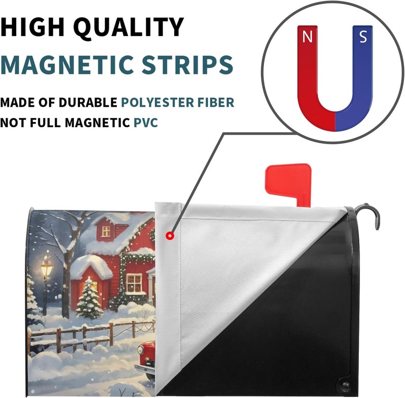 Aytipun Christmas Mailbox Covers Magnetic Standard Size Red Truck House Xmas Winter Scene Mailbox Wraps Holiday Themed Outdoor Decorative Letter Box Cases for Home Garden Outside Decor, 21x18 Inch - Image 4